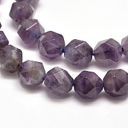 Faceted Natural Amethyst Gemstone Bead Strands, Star Cut Round Beads, 10mm, Hole: 1mm, about 39pcs/strand, 14.7 inch(G-J331-05-10mm)