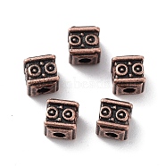 Tibetan Style Alloy Beads, Cadmium Free & Lead Free, Cube, Red Copper, 4.5x4.5x5mm, Hole: 1.5mm(X-FIND-Q094-33R)