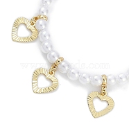 6mm Round ABS Imitation Pearl Beaded Necklaces, Rack Plating Brass Bib Necklaces, Cadmium Free & Lead Free, Long-Lasting Plated, Heart, 16.40 inch(41.65cm)(NJEW-P317-12C-G)