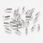 Tarnish Resistant 304 Stainless Steel Folding Crimp Ends, Fold Over Crimp Cord Ends, Stainless Steel Color, 9x2x1.5mm, Hole: 1mm(STAS-K166-11P)