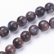 Natural Glaucophane Beads Strands, Round, Saddle Brown, 8~8.5mm, Hole: 1mm, about 47pcs/strand, 15.3~15.5 inch(39~39.5cm)(G-G735-54-8mm)