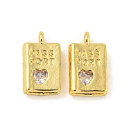 Real 18K Gold Plated Rack Plating Brass Micro Pave Cubic Zirconia Pendants, Long-Lasting Plated, Lead Free & Cadmium Free, Passport, Clear, 12x7x2.5mm, Hole: 1.5mm(KK-R153-03G)