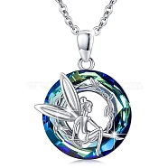 Alloy & Crystal Pendant Necklaces, Flat Round with Elf, Platinum, 19.69 inch(50cm)(PW-WGAFBEC-01)