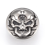 304 Stainless Steel Slide Charms, Half Round with Skull, Antique Silver, 18x11mm, Hole: 5x10mm(STAS-F169-87AS)