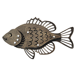 Natural Boxwood Hanging Wall Decorations, Fish, Coffee, 180x300x33mm, Hole: 14x7.5mm(DJEW-WH0012-18)