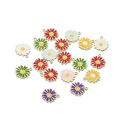 Alloy Enamel Pendant, Golden, Daisy Charm, Mixed Color, 18.4x15.6mm(WG15393-09)