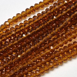 Faceted Rondelle Transparent Glass Beads Strands, Saddle Brown, 3.5x2mm, Hole: 0.5mm, about 148pcs/strand, 14.9 inch(EGLA-J134-3x2mm-B12)