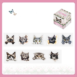 Cat Paper Stickers, Waterproof PET Stickers, for Scrapbooking, Travel Diary Craft, Mixed Color, 35~42mm wide, 26~33mm long, 2m/roll.(DIY-M071-03B)