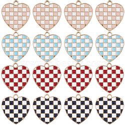 40Pcs 4 Colors Alloy Enamel Pendants, Cadmium Free & Nickel Free & Lead Free, Light Gold, Heart with Plaid, Mixed Color, 17x17x1.5mm, Hole: 1.6mm, 10pcs/color(ENAM-SC0004-34)