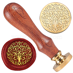 Wax Seal Stamp Set, 1Pc Golden Tone Sealing Wax Stamp Solid Brass Head, with 1Pc Wood Handle, for Envelopes Invitations, Gift Card, Floral, 83x22mm, Stamps: 25x14.5mm(AJEW-WH0208-1168)