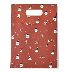 Christmas Themed Pattern Rectangle Kraft Paper Flip Bags, with Handle, Gift Bags, Shopping Bags, Indian Red, 12.5x9x26.5cm(CARB-L008-02M-01)