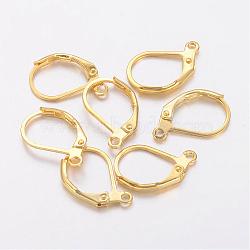 Brass Leverback Earring Findings, with Loop, Nickel Free, Golden, 15x10mm, Hole: 1mm(KK-H670-G-NF)