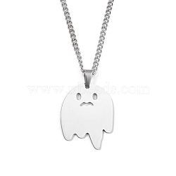 201 Stainless Steel Pendant Necklaces for Man, Ghost, 23.78 inch(60.4cm), Ghost: 33x26x1.3mm(NJEW-Q336-02B-P)