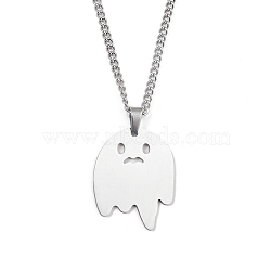 Non-Tarnish 201 Stainless Steel Pendant Necklaces for Man, Ghost, 23.78 inch(60.4cm), Ghost: 33x26x1.3mm(NJEW-Q336-02B-P)