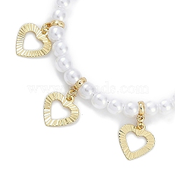 6mm Round ABS Imitation Pearl Beaded Necklaces, Rack Plating Brass Bib Necklaces, Cadmium Free & Lead Free, Long-Lasting Plated, Heart, 16.40 inch(41.65cm)(NJEW-P317-12C-G)