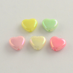 AB Color Plated Heart Acrylic Beads, Mixed Color, 11x12x5mm, Hole: 2mm, about 1100pcs/500g(SACR-Q106-07)