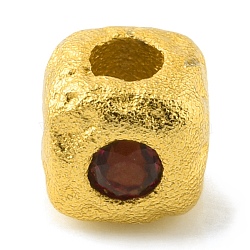 Brass Spacer Beads, with Rhinestone, Square, Matte Gold Color, Siam, 4x4.5x4.5mm, Hole: 1.8mm(KK-M244-01MG-03)