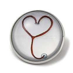 Round Glass Brooches, Platinum Plated Iron Jewerly Pins, for Backpack, Heart, 21.5x21.5x12mm(FIND-Q096-01N)