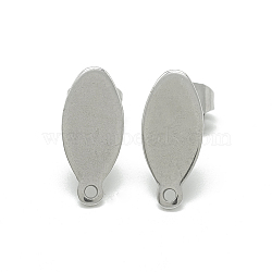 Non-Tarnish 304 Stainless Steel Stud Earring Findings, with Loop and Flat Plate, Oval, Stainless Steel Color, 15.5x7mm, Hole: 1.2mm Pin: 0.8mm(STAS-Q225-13A)