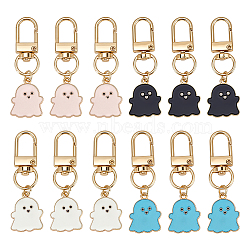 12Pcs 4 Style Alloy Enamel Ghost Pendant Decorations, with Alloy Swivel Clasps, Mixed Color, 55mm(HJEW-DC00145)
