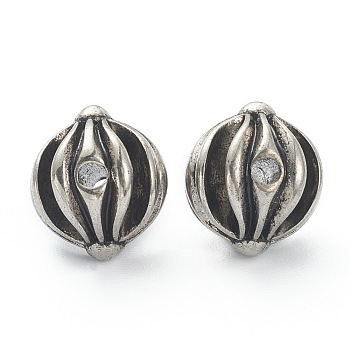 304 Stainless Steel Beads, Round, Grooved, Antique Silver, 14x12x12mm, Hole: 2mm