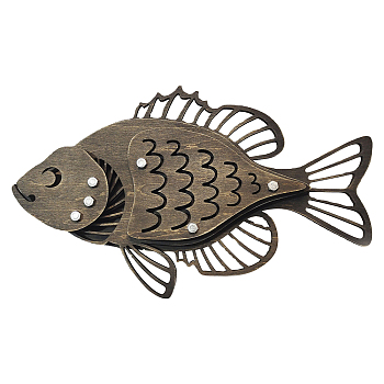Natural Boxwood Hanging Wall Decorations, Fish, Coffee, 180x300x33mm, Hole: 14x7.5mm