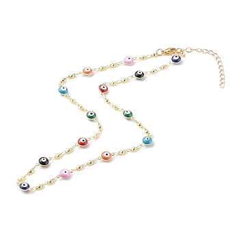 Brass Enamel Evil Eye Link Chain Necklaces, with 304 Stainless Steel Lobster Claw Clasps, Golden, Colorful, 17.71 inch(45cm)