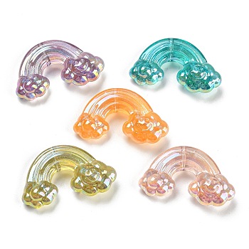 UV Plating Transparent Iridescent Acrylic Beads, Ice Beauty Effect, Rainbow, Mixed Color, 23x36x10mm, Hole: 1.8mm