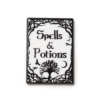 Printed Acrylic Pendants, Word Spells and Potions , Tree Pattern, 36.5x26x2mm, Hole: 1.8mm