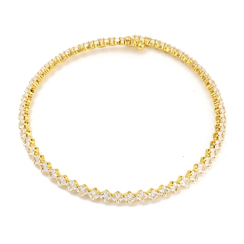 Rack Plating Brass Pave Clear Cubic Zirconia Choker Necklaces, Long-Lasting Plated, Cadmium Free & Lead Free, Real 18K Gold Plated, Inner Diameter: 4.27 inch(10.85cm), 7.5mm