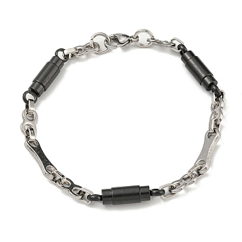 Two Tone 304 Stainless Steel Column & Infinity Link Chain Bracelet, Black, 8-1/2 inch(21.5cm), Wide: 6mm