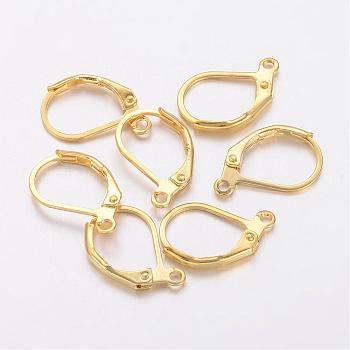Brass Leverback Earring Findings, with Loop, Nickel Free, Golden, 15x10mm, Hole: 1mm