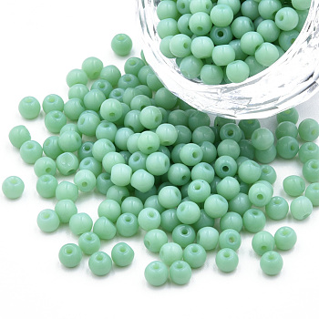 6/0 Imitation Jade Glass Seed Beads, Luster, Dyed, Round, Medium Sea Green, 4x3mm, Hole: 1.2mm, about 450g/bag