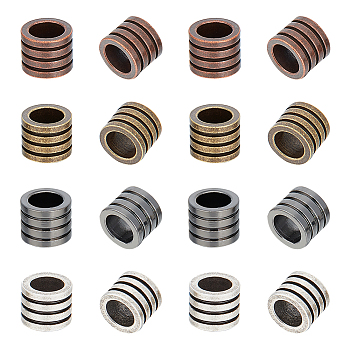 16Pcs 4 Colors 304 Stainless Steel Beads, Large Hole Beads, Grooved, Column, Mixed Color, 10x8mm, Hole: 6.5mm, 4pcs/color