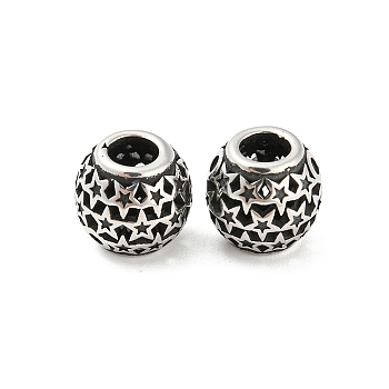 316 Surgical Stainless Steel  Beads, Star, Antique Silver, 9x10x4mm, Hole: 4mm