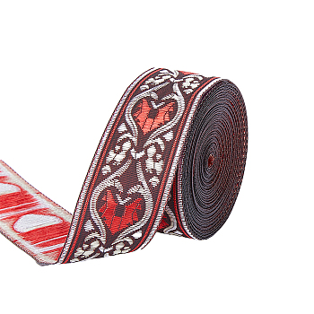 Ethnic style Embroidery Polyester Ribbons, Jacquard Ribbon, Garment Accessories, Floral Pattern, Coconut Brown, 1-1/4 inch(33mm), about 7.66 Yards(7m)/Roll
