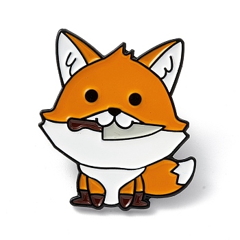 Fox with Knife Enamel Pin, Cartoon Alloy Brooch for Backpack Clothes, Electrophoresis Black, Sandy Brown, 30x26x2mm, Pin: 1mm