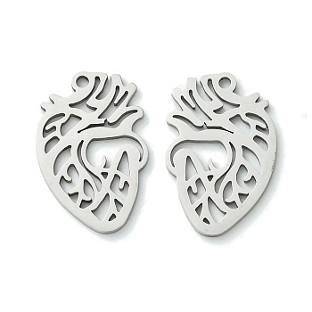 Non-Tarnish 201 Stainless Steel Pendants, Laser Cut, Body Heart Charm, Stainless Steel Color, 21x13.5x1mm, Hole: 1.5mm