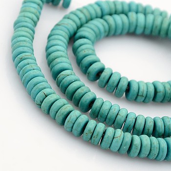 Synthetic Turquoise Beads Strands, Dyed, Heishi Beads, Flat Round/Disc, Turquoise, 6x2.5mm, Hole: 1mm, about 168pcs/strand, 16.5 inch