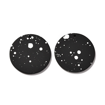 Airspay Painted Acrylic Pendants, Round, Black, 30x2.5mm, Hole: 1.6mm