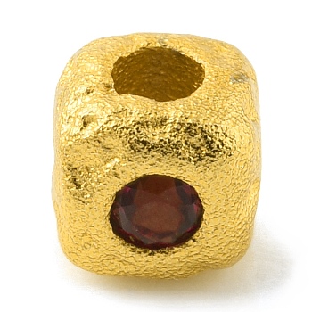 Brass Spacer Beads, with Rhinestone, Square, Matte Gold Color, Siam, 4x4.5x4.5mm, Hole: 1.8mm