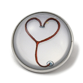 Round Glass Brooches, Platinum Plated Iron Jewerly Pins, for Backpack, Heart, 21.5x21.5x12mm