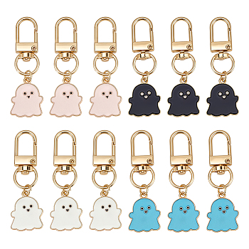12Pcs 4 Style Alloy Enamel Ghost Pendant Decorations, with Alloy Swivel Clasps, Mixed Color, 55mm