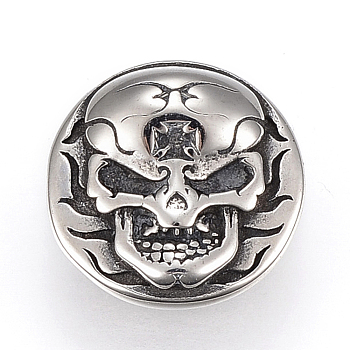 304 Stainless Steel Slide Charms, Half Round with Skull, Antique Silver, 18x11mm, Hole: 5x10mm