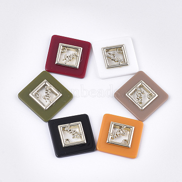 Opaque Acrylic Pendants, with Alloy Findings, Rhombus with Word Love, Light Gold, Mixed Color, 33.5x33x5mm, Hole: 1.8mm, Diagonal Length: 33.5mm, Side Length: 25mm(MACR-T031-05-M)
