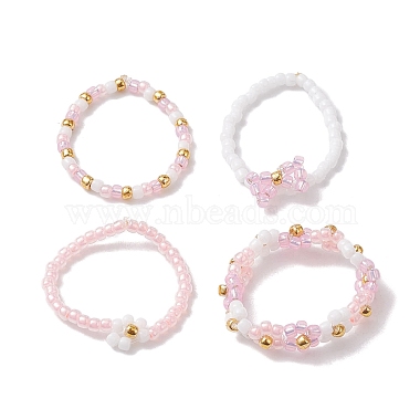 4Pcs 4 Style Glass Seed Beaded Stretch Finger Rings(RJEW-JR00661-04)-5