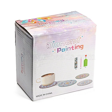 Kits de tapis de tasse en bois de peinture de diamant de thème animal arc-en-ciel à faire soi-même(DIY-H163-11)-5