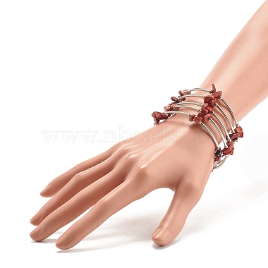 5-boucles de bracelets enroulés de perles de jaspe rouge naturel pour femme(BJEW-JB01517-04)-3