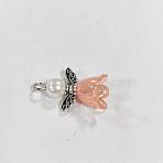 Acrylic Pendants, with Tibetan Style Alloy Wing, Fairy, Pink, 22mm, Hole: 2.2mm(PALLOY-CJ00026-07)