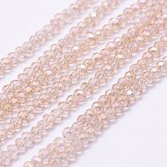 Electroplate Glass Beads Strands, Full Rainbow Plated, Faceted, Rondelle, Lavender Blush, 2.5x1.5~2mm, Hole: 0.5mm, about 185~190pcs/strand, 13 inch(33cm)(X-EGLA-K010-FR01)